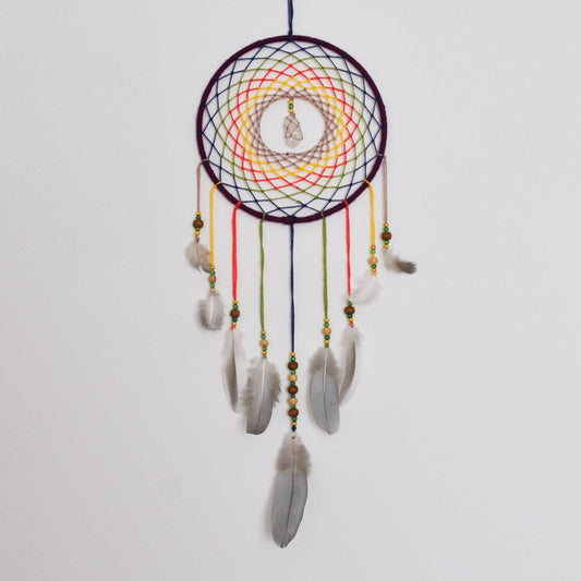 6" Clear Quartz Multicolour Dreamcatcher Wall Hanging