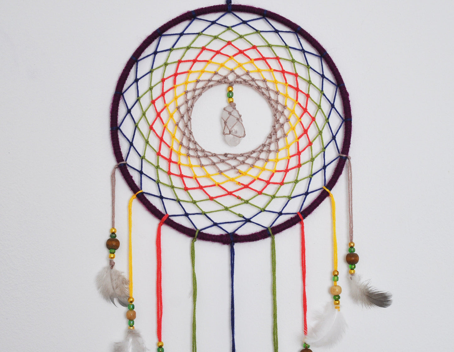 6" Clear Quartz Multicolour Dreamcatcher Wall Hanging