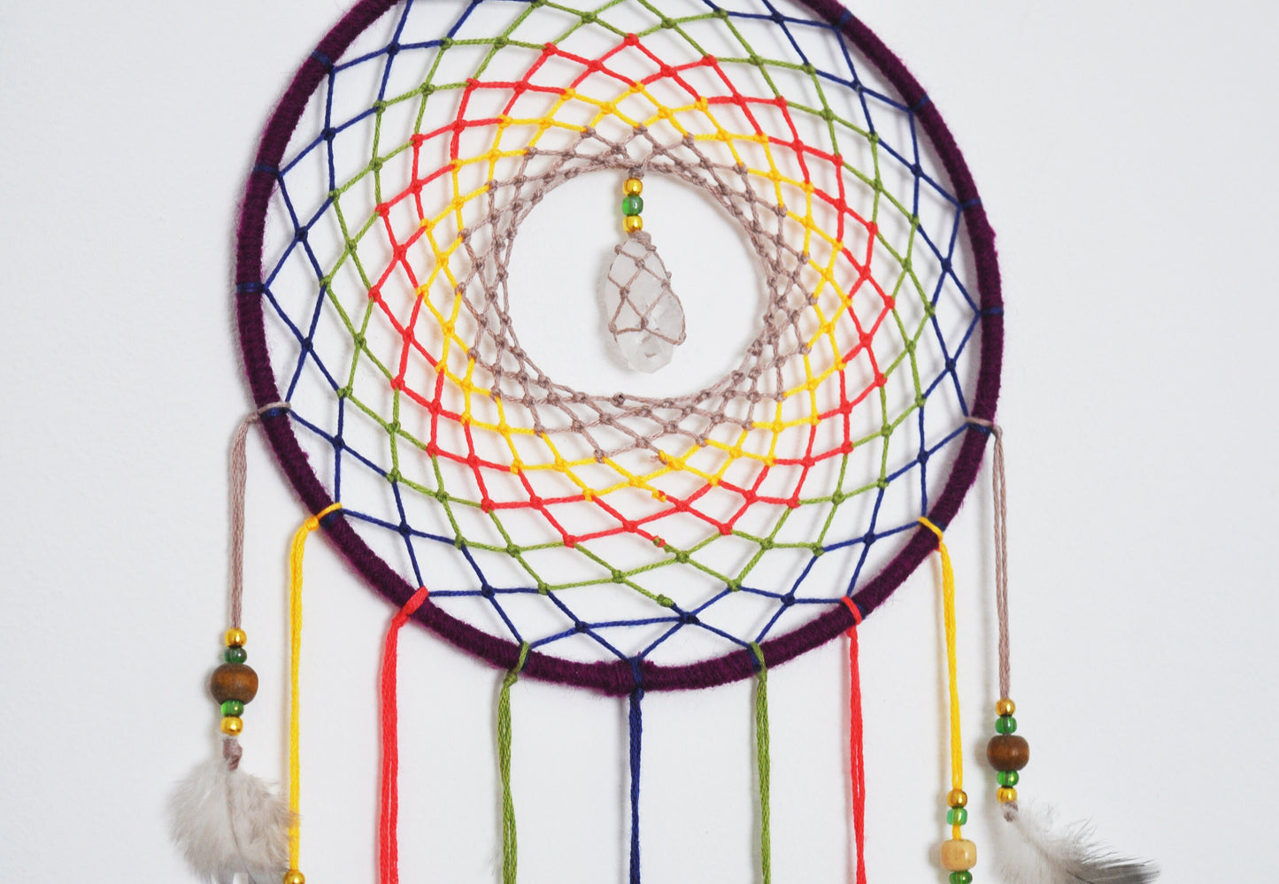 6" Clear Quartz Multicolour Dreamcatcher Wall Hanging