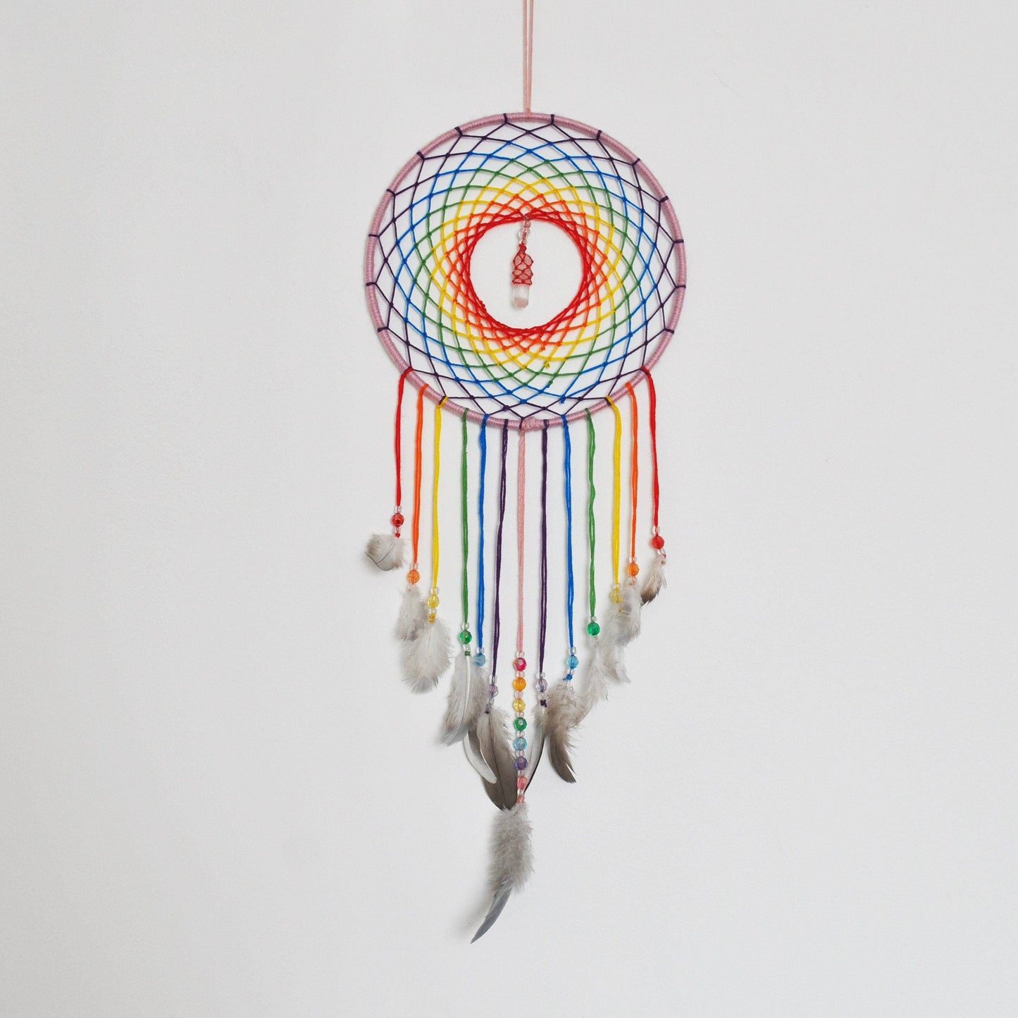 6" Rainbow Dreamcatcher with Clear Quartz Point Centre