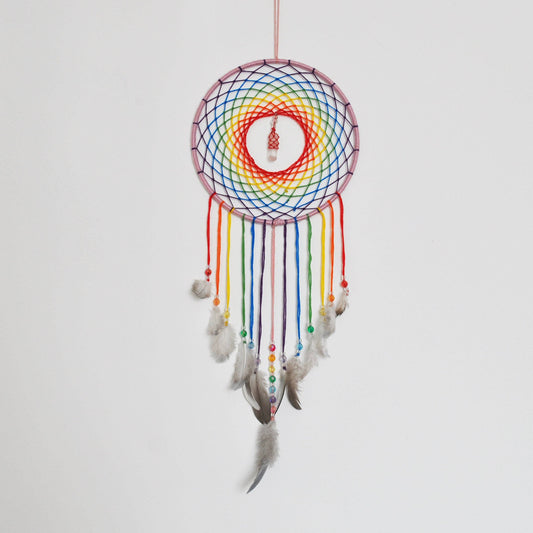 6" Rainbow Dreamcatcher with Clear Quartz Point Centre