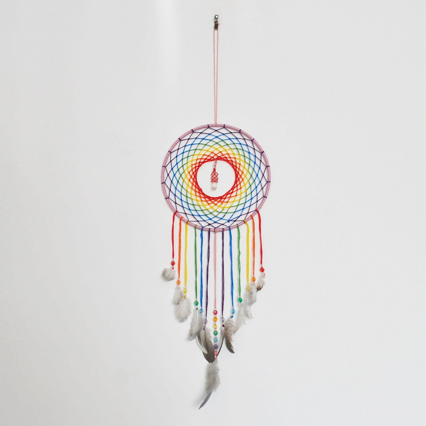 6" Rainbow Dreamcatcher with Clear Quartz Point Centre