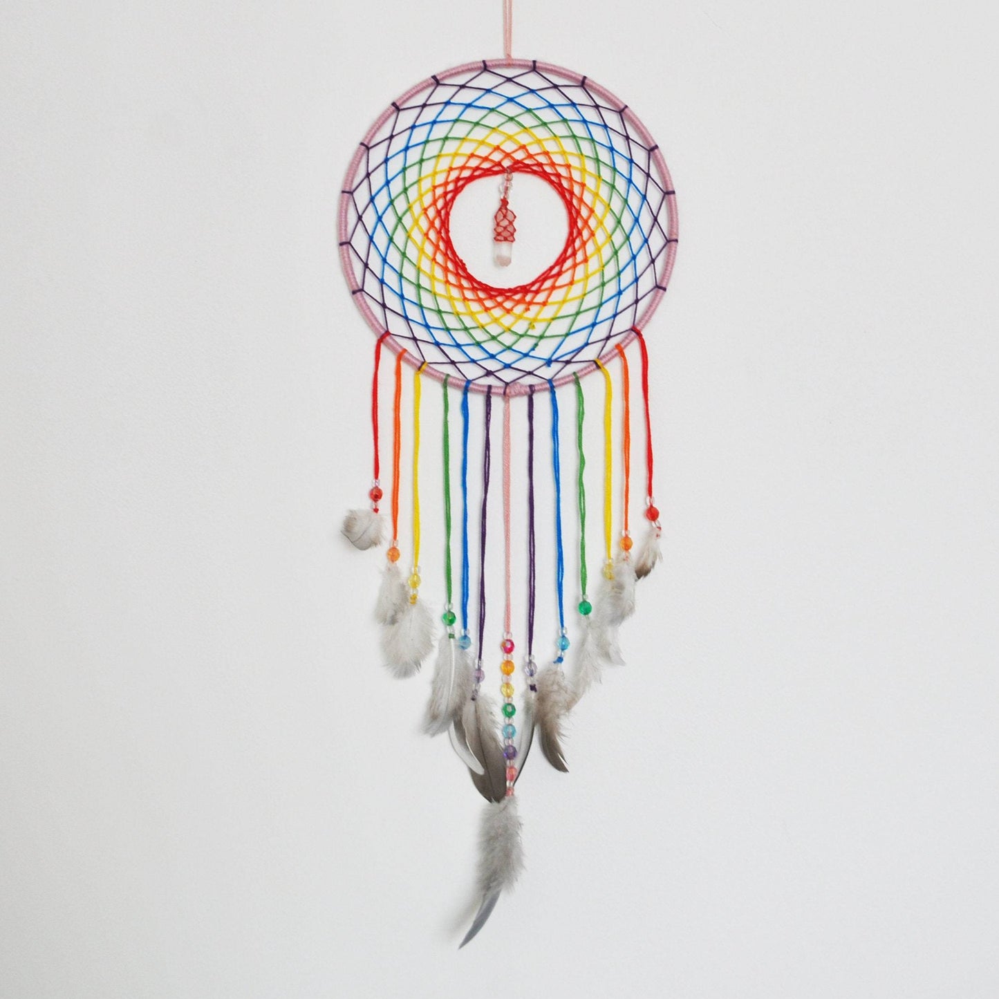 6" Rainbow Dreamcatcher with Clear Quartz Point Centre