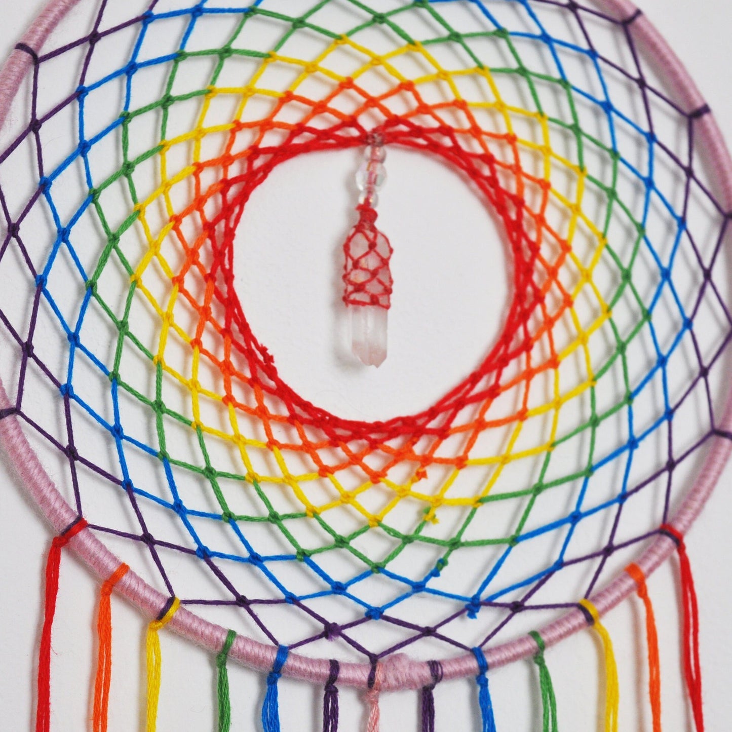 6" Rainbow Dreamcatcher with Clear Quartz Point Centre