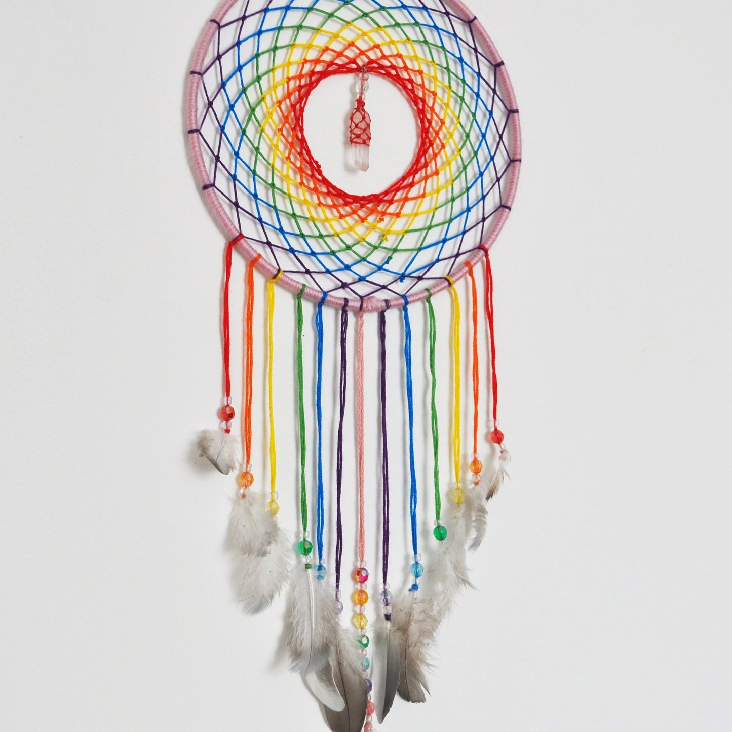 6" Rainbow Dreamcatcher with Clear Quartz Point Centre