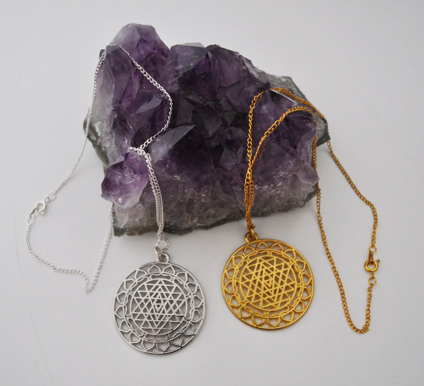 Large Sri Yantra Pendant Necklace in Silver or Gold / Sacred Geometry, Mother of All Yantras