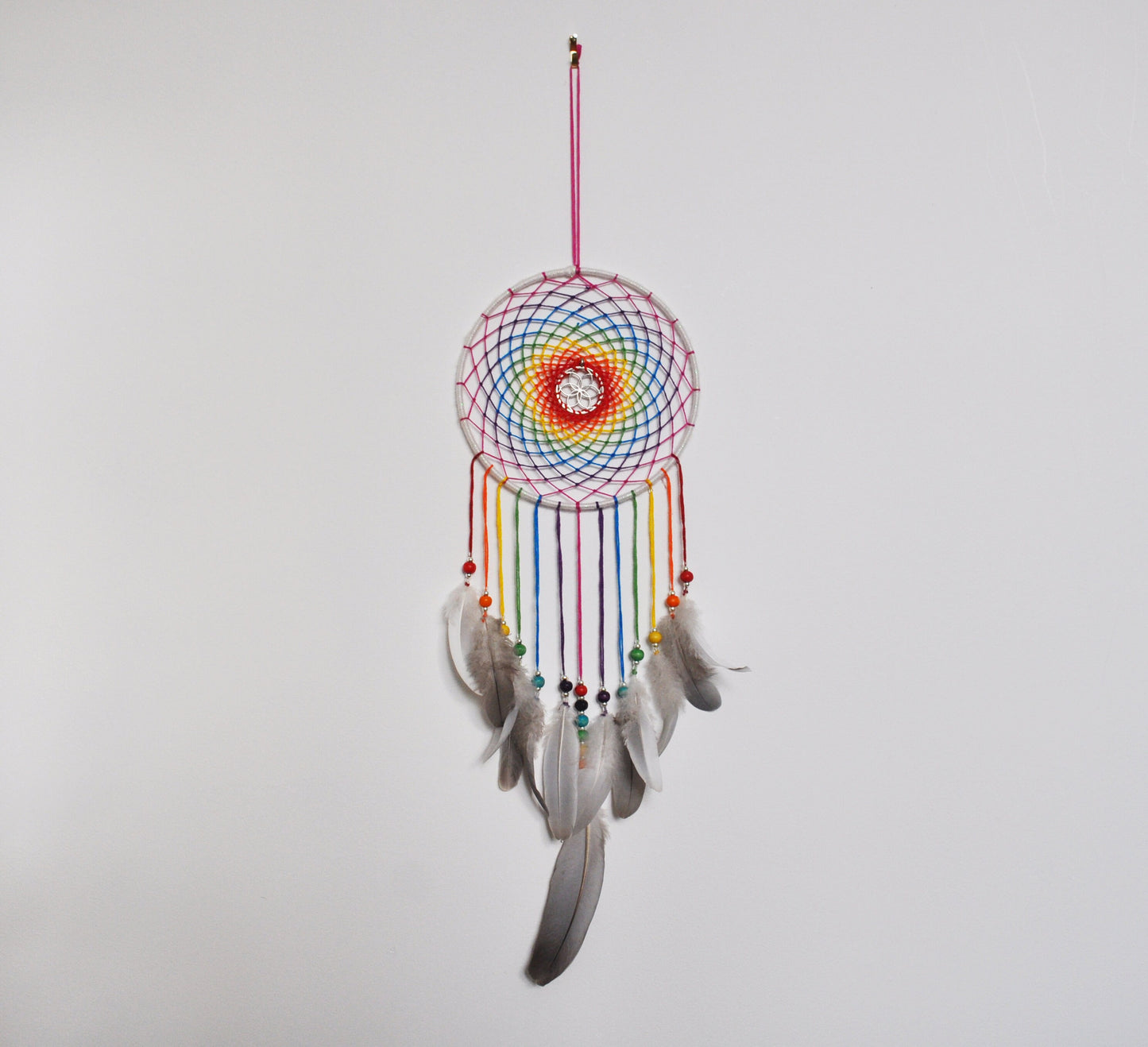 6" Rainbow Seed of Life Dreamcatcher / Sacred Geometry Wall Hanging