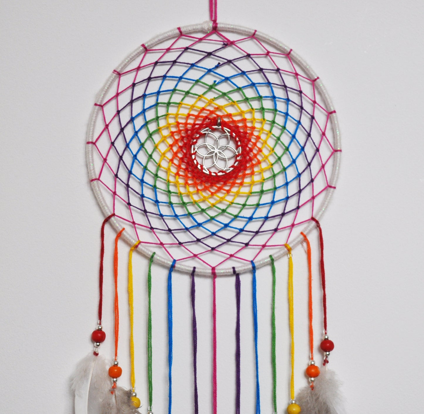 6" Rainbow Seed of Life Dreamcatcher / Sacred Geometry Wall Hanging