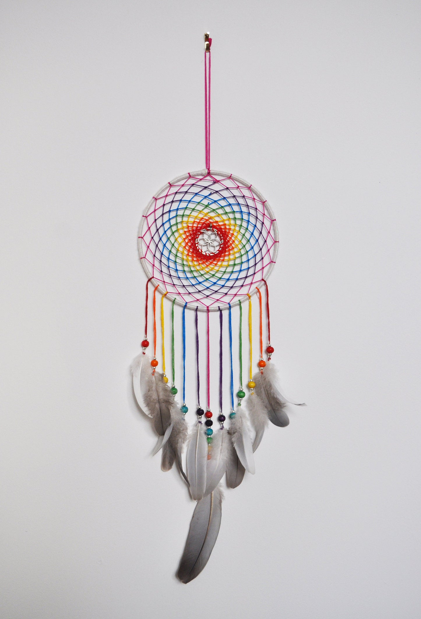 6" Rainbow Seed of Life Dreamcatcher / Sacred Geometry Wall Hanging