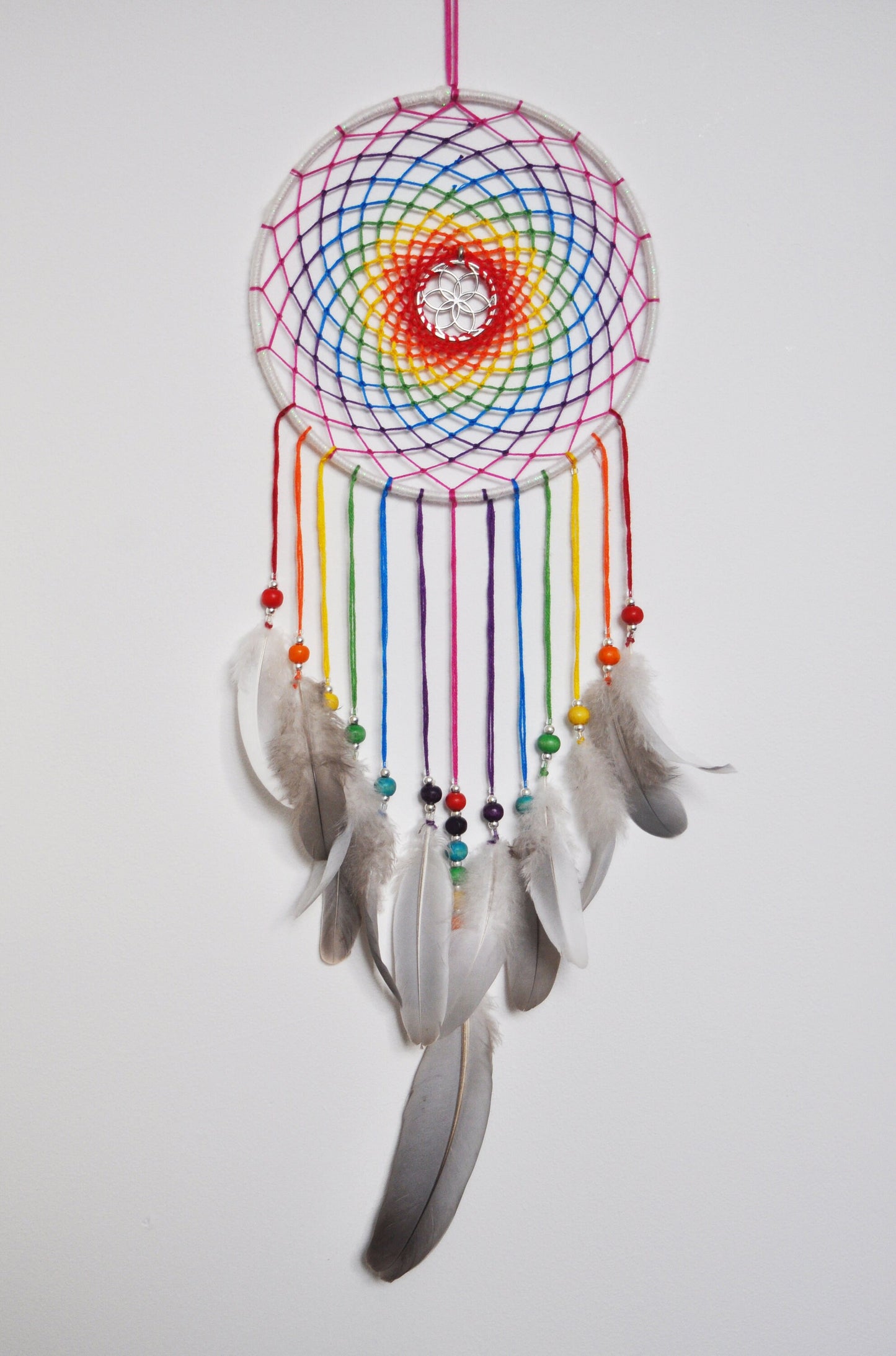 6" Rainbow Seed of Life Dreamcatcher / Sacred Geometry Wall Hanging