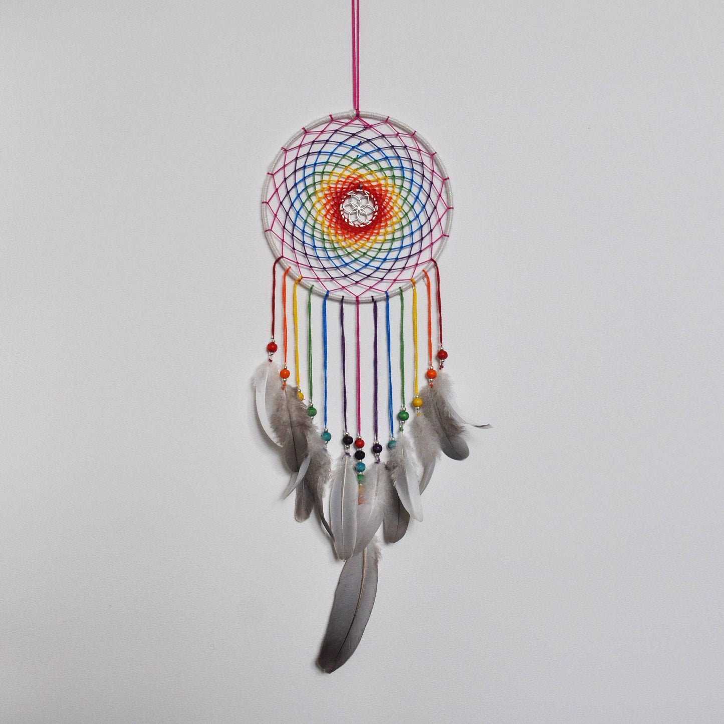 6" Rainbow Seed of Life Dreamcatcher / Sacred Geometry Wall Hanging