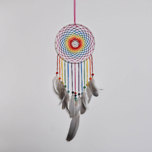 6" Rainbow Seed of Life Dreamcatcher / Sacred Geometry Wall Hanging