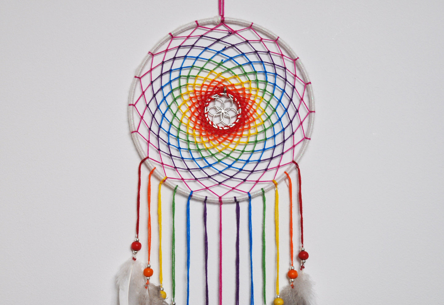 6" Rainbow Seed of Life Dreamcatcher / Sacred Geometry Wall Hanging