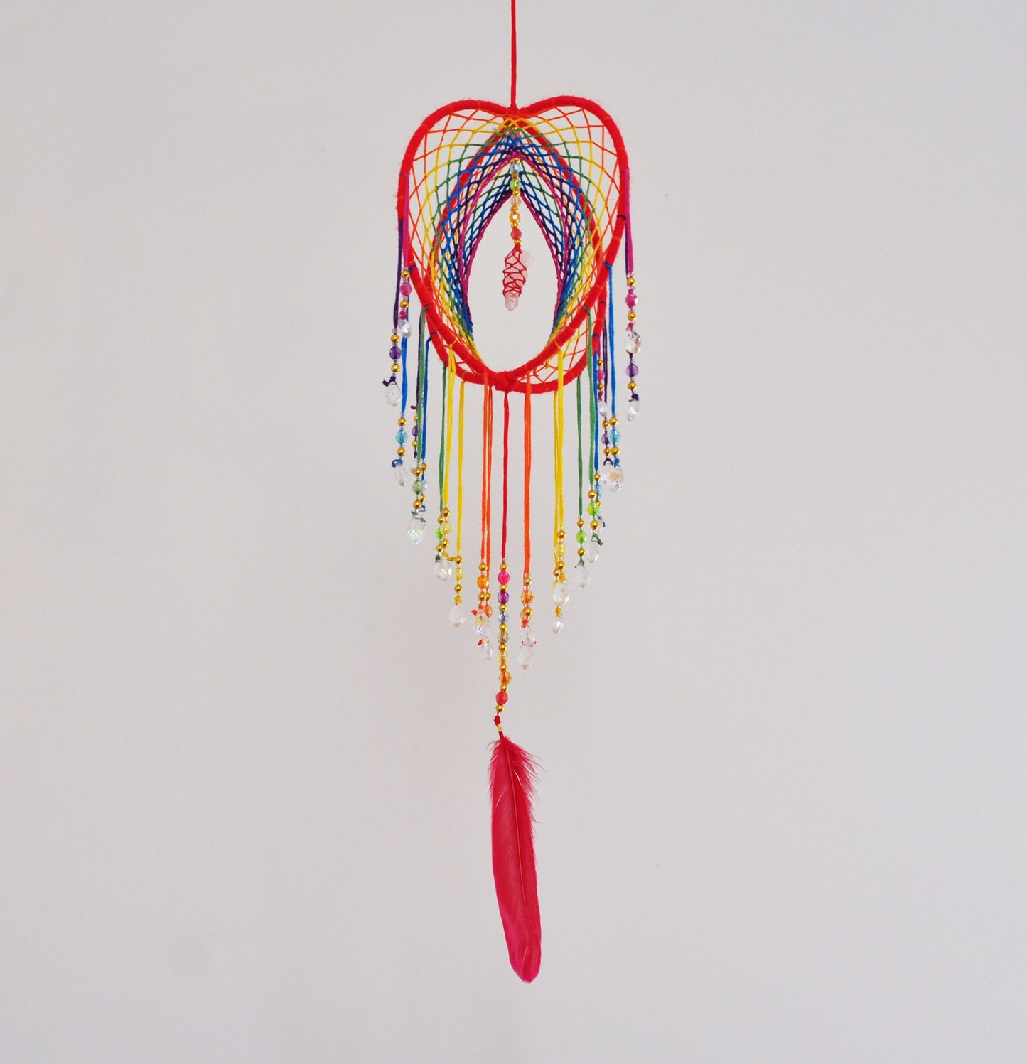 6" Rainbow Clear Quartz 3D Dreamcatcher / Crystal Point Dream Catcher Mobile