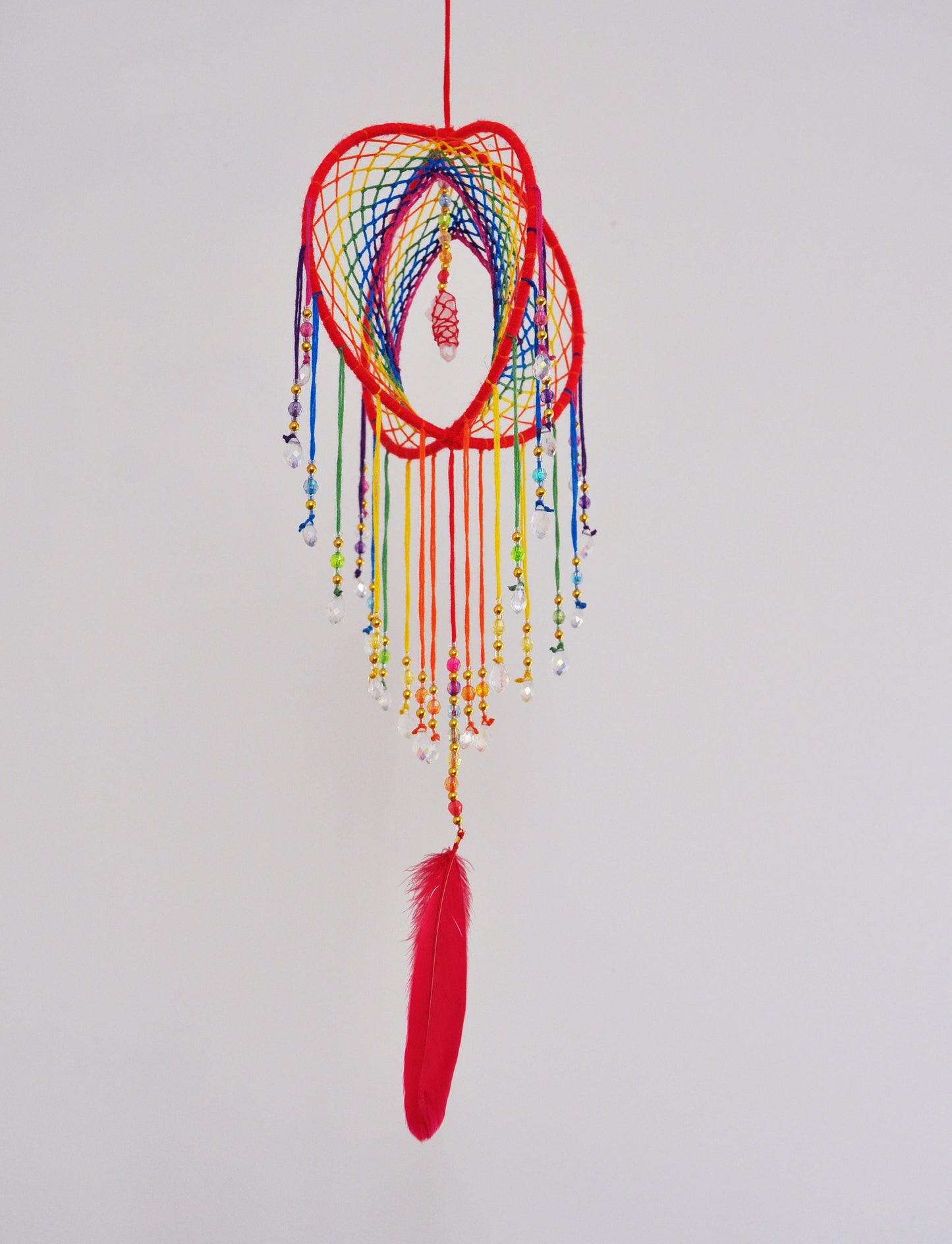 6" Rainbow Clear Quartz 3D Dreamcatcher / Crystal Point Dream Catcher Mobile