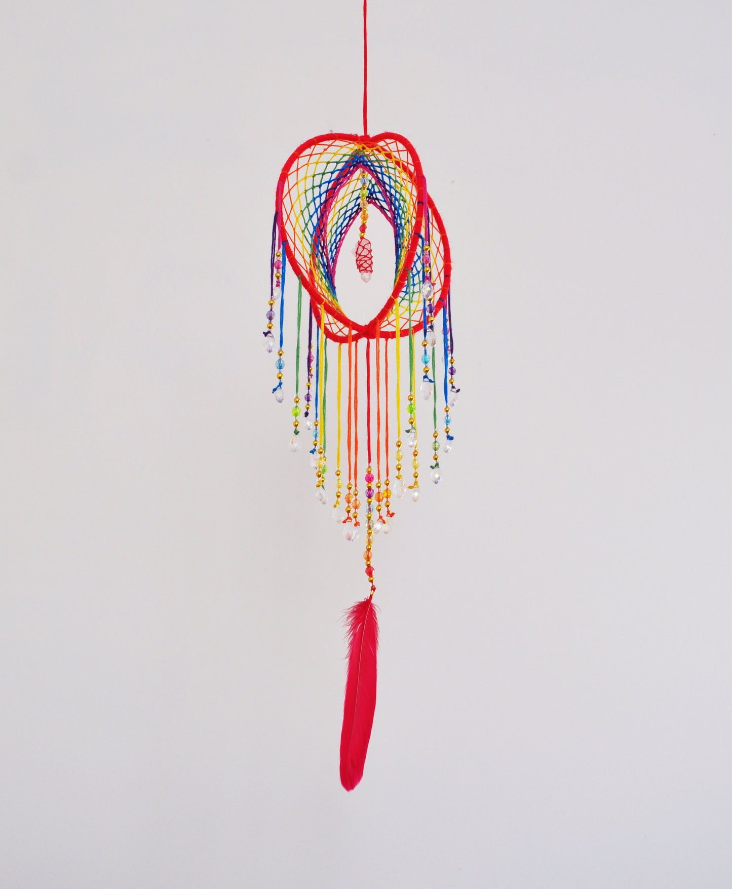 6" Rainbow Clear Quartz 3D Dreamcatcher / Crystal Point Dream Catcher Mobile