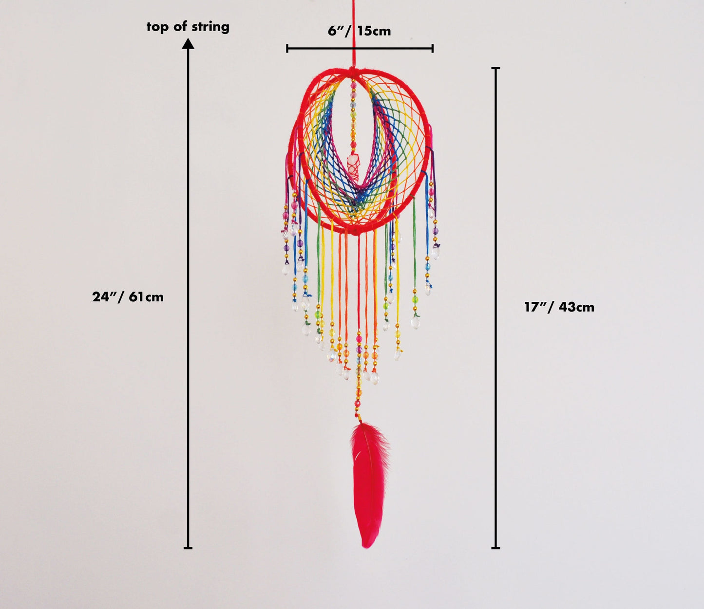 6" Rainbow Clear Quartz 3D Dreamcatcher / Crystal Point Dream Catcher Mobile