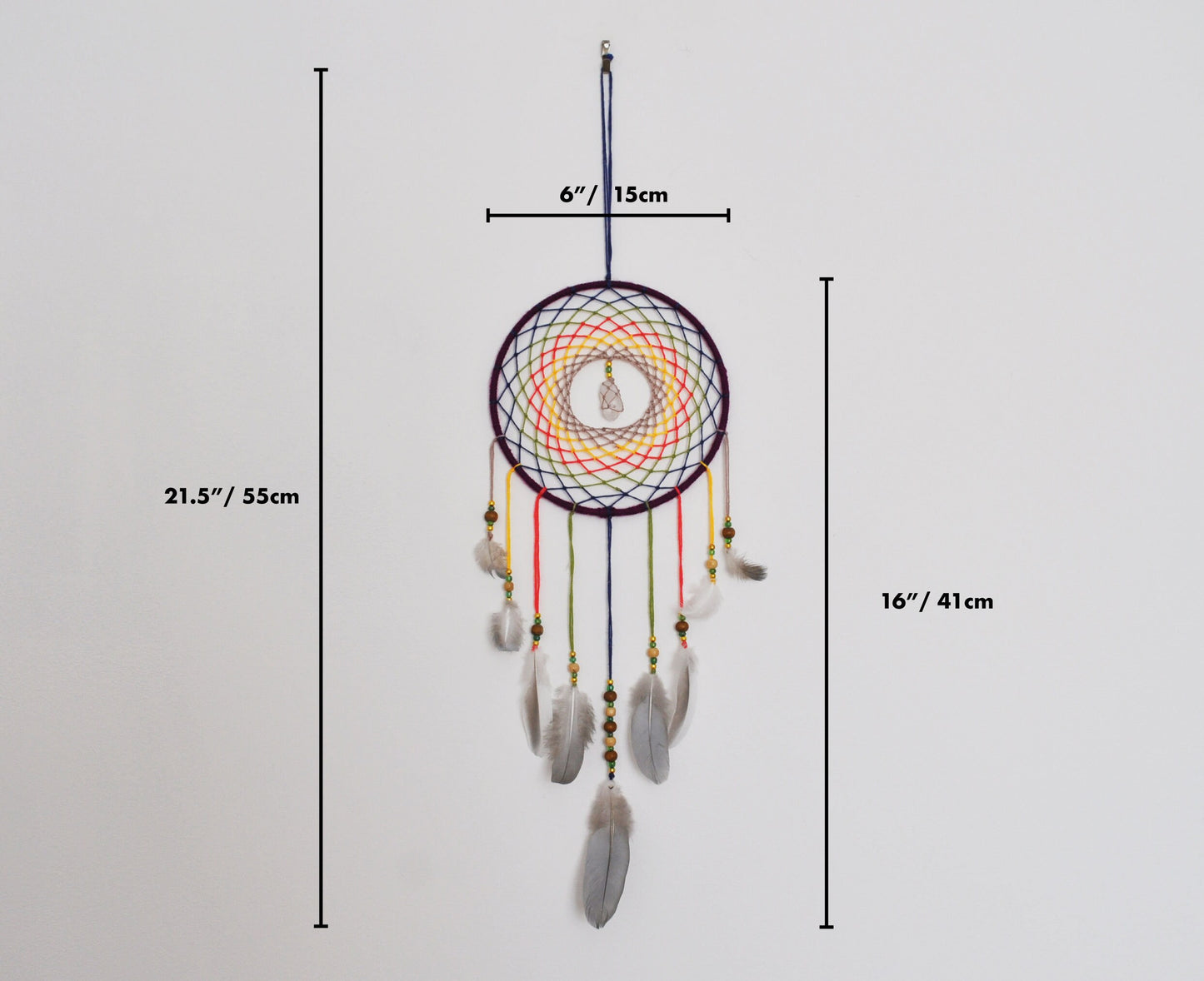 6" Clear Quartz Multicolour Dreamcatcher Wall Hanging