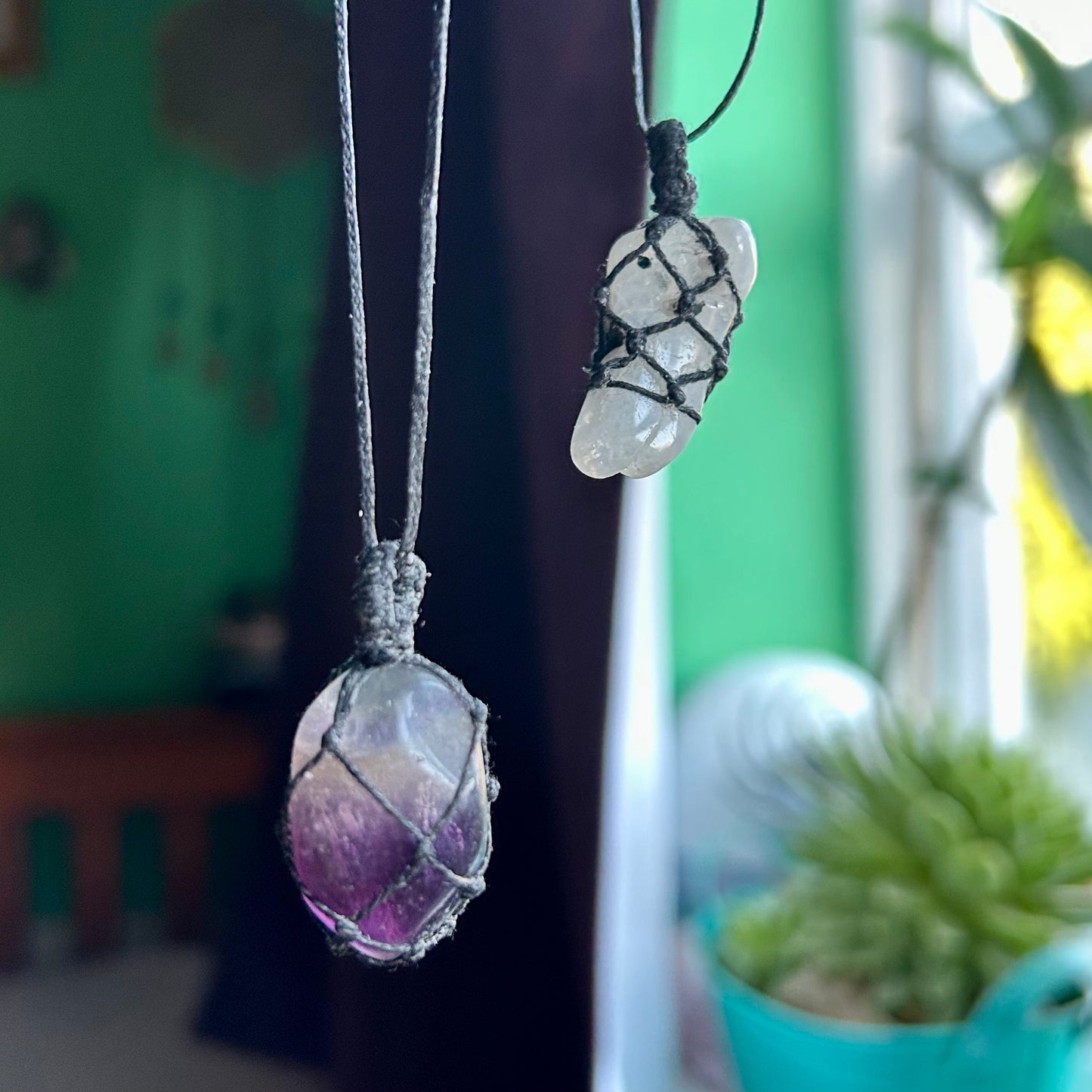 MADE TO ORDER: Your Choice of Crystal Pendant Macrame Wrap Necklace - Knotted in Cotton on Adjustable Length Chord